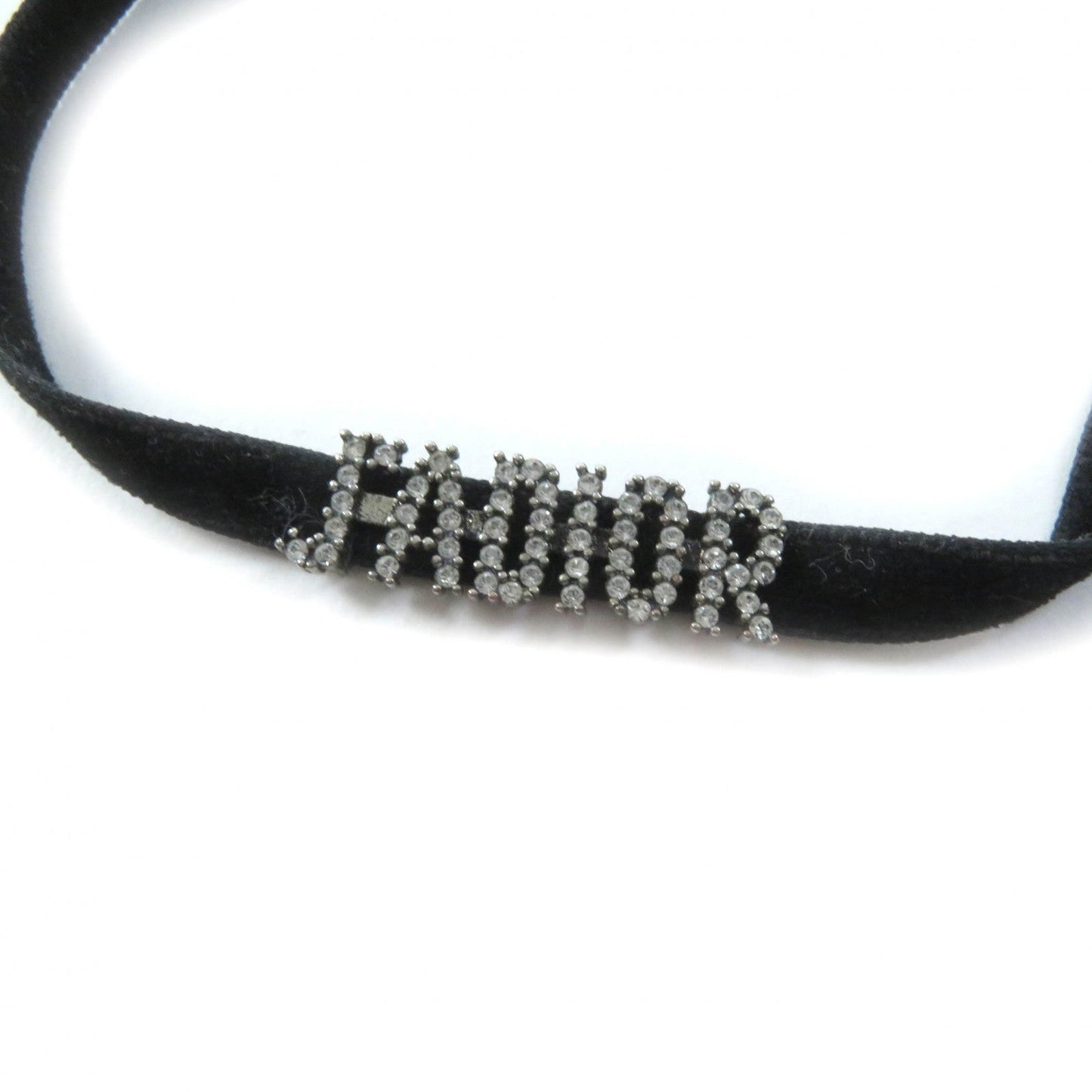 Dior Christian Choker Metal, Velour Rhinestone Women Handbag Black Silver Travel Bag
