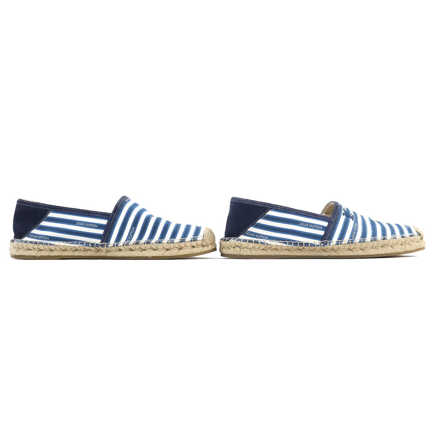 Louis Vuitton Slip-on Rubber Jute Flats Border Canvas White Blue Logo Shoes