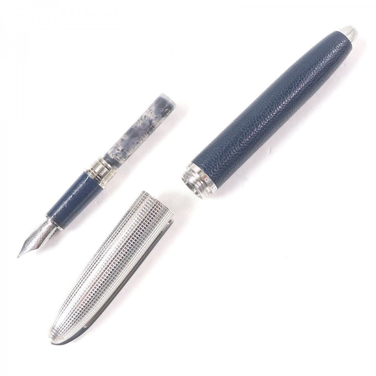 Louis Vuitton fountain pen Part Nib 750 Leather Silver Navy Handbag