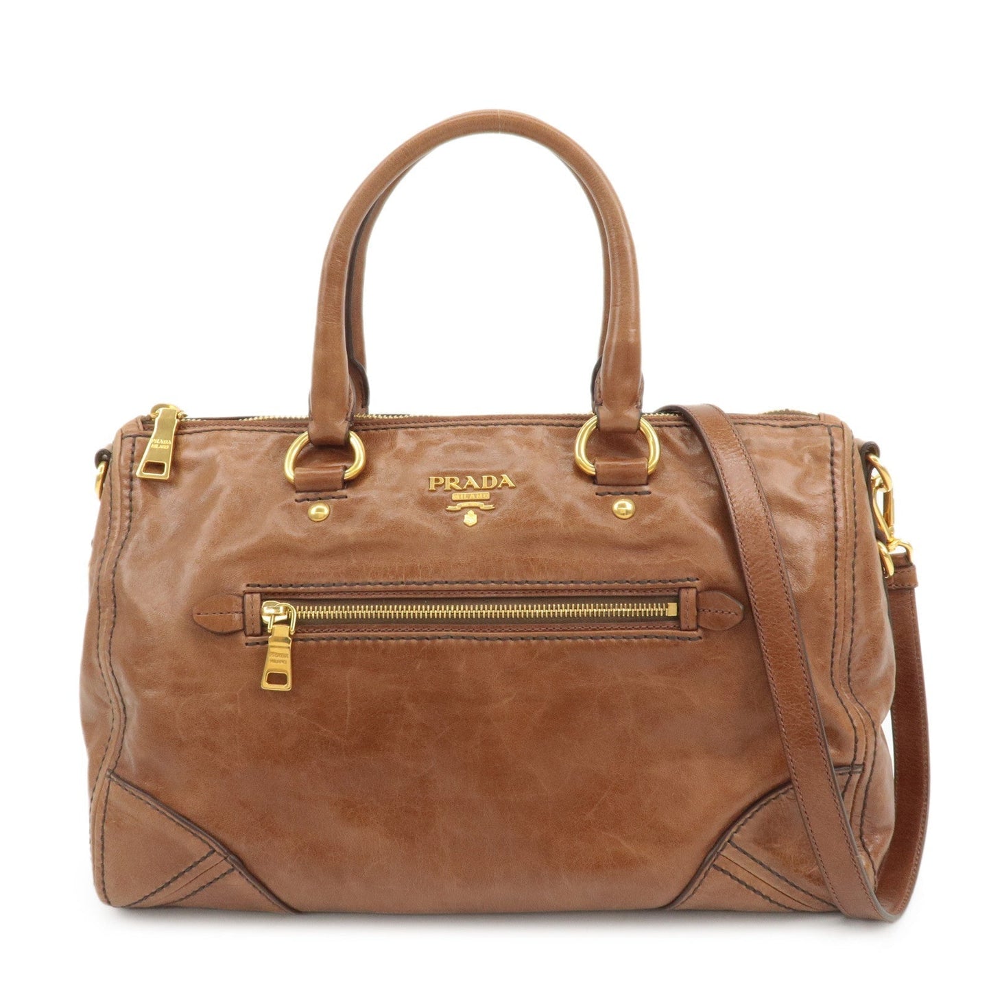 Prada Shoulder Bag 2way Hand Bag d Leather Brown Logo