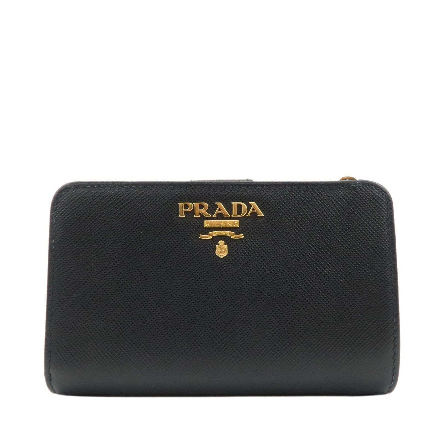 Prada Bi-Fold Wallet Purse d Leather Saffiano Black Handbag