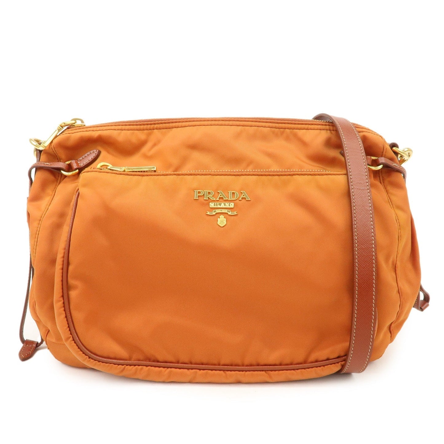 Prada Shoulder Bag Hardware d Leather Nylon Gold