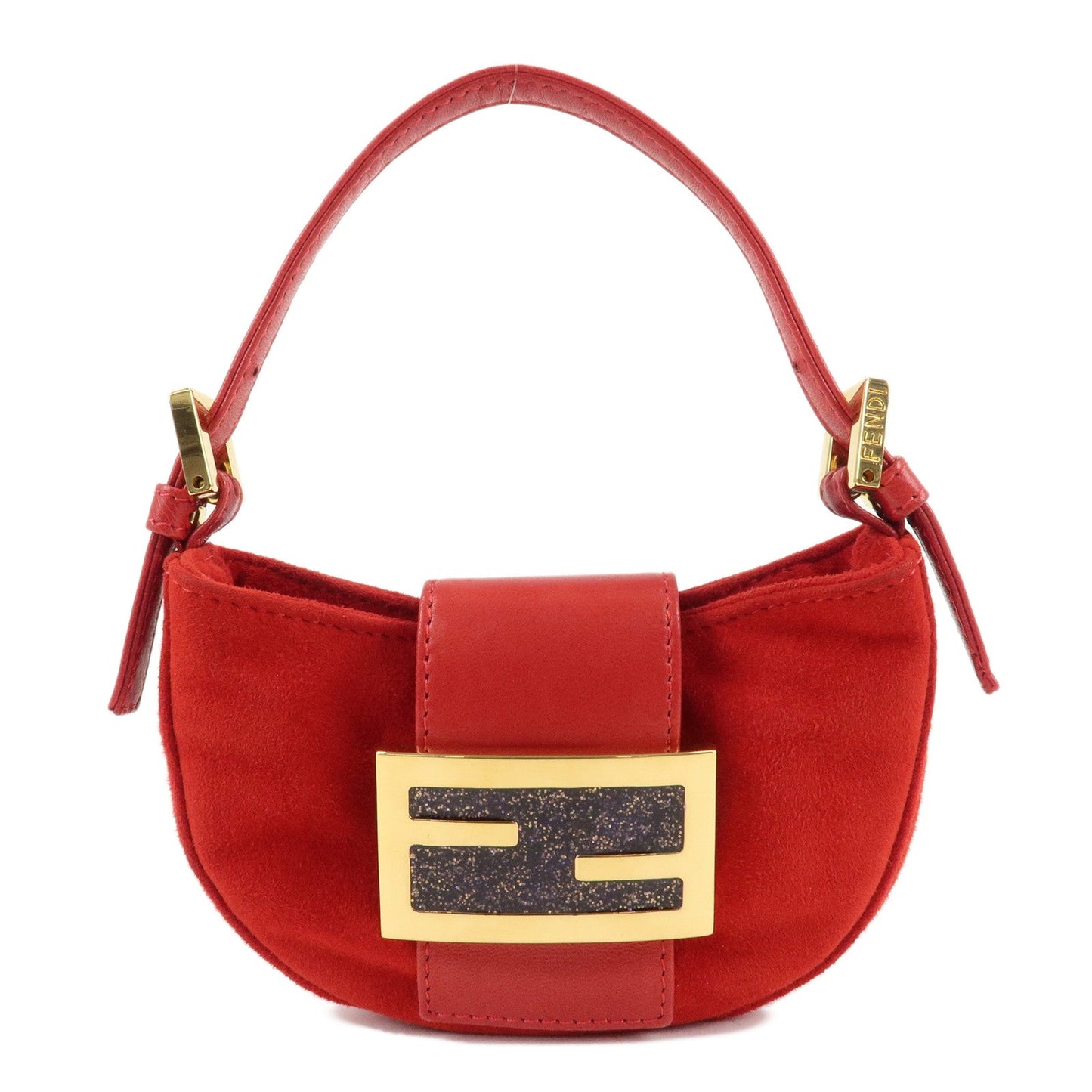 Fendi Bag Croissant Hand Bag d Leather Suede Red Mini Bag