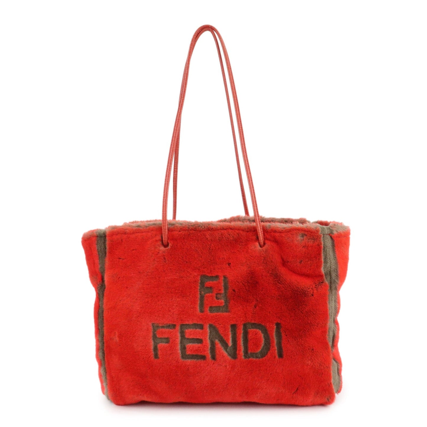 Fendi Tote Bag Fake Fur Shoulder Bag d Leather Red