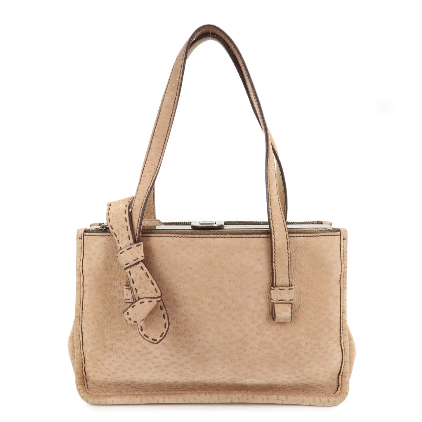 Tote Bag Clasp Hand Bag F S d Suede Beige Logo