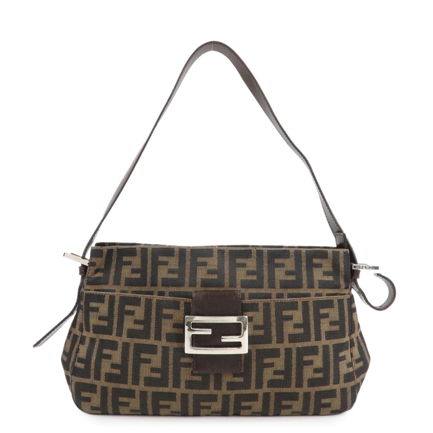 Fendi Shoulder Bag Zucca d 3 Leather Canvas Black