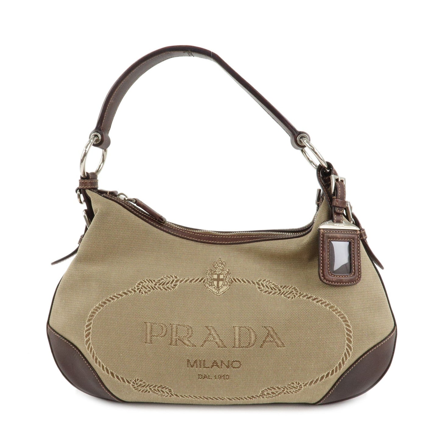Prada Shoulder Bag Jacquard d Leather Brown Beige