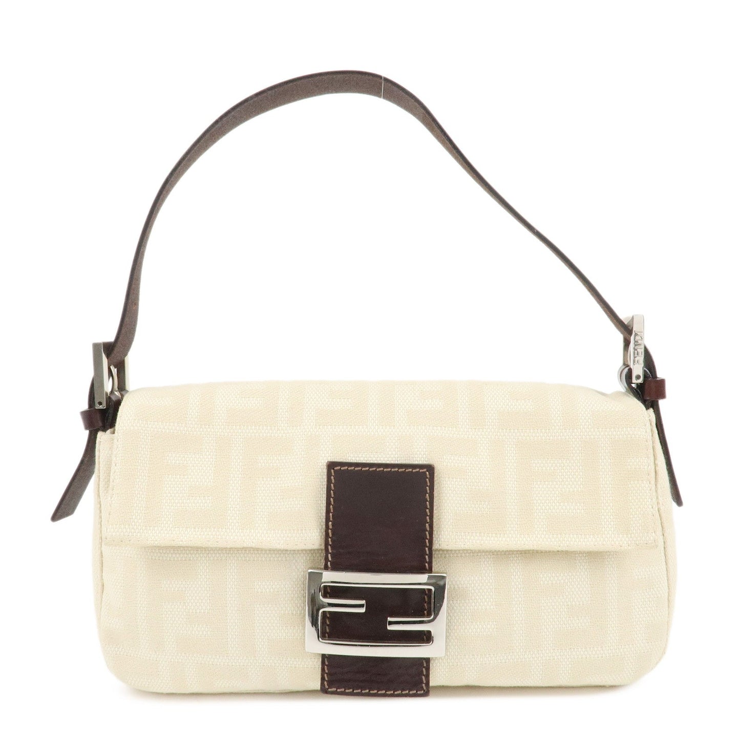 Fendi Shoulder Bag Mamma Baguette Zucca d Leather Canvas White