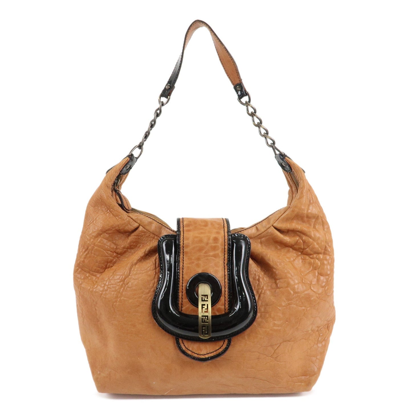 Fendi Shoulder Bag d Leather Patent Brown