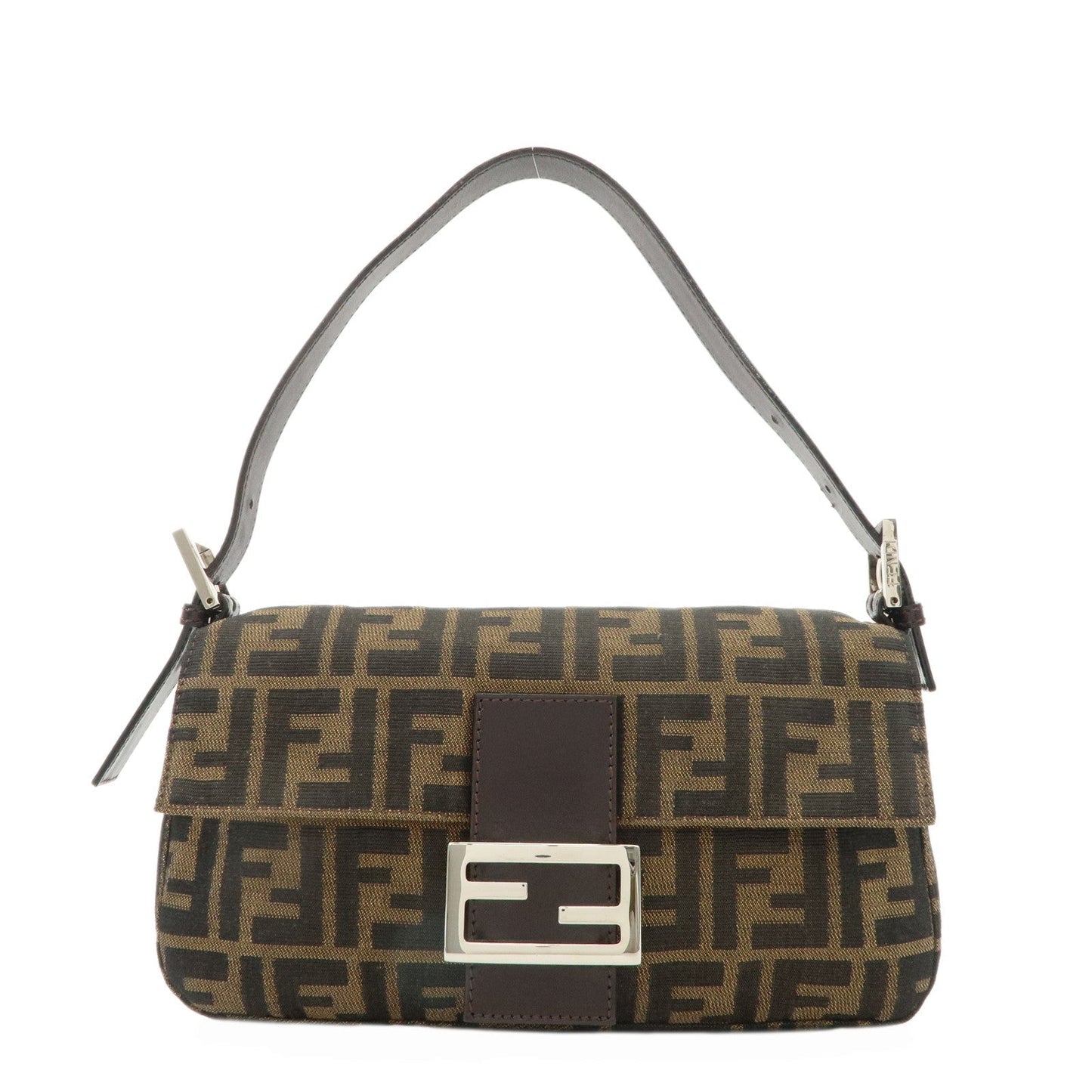 Fendi Shoulder Bag Mamma Baguette Hand Bag d Leather Canvas Brown