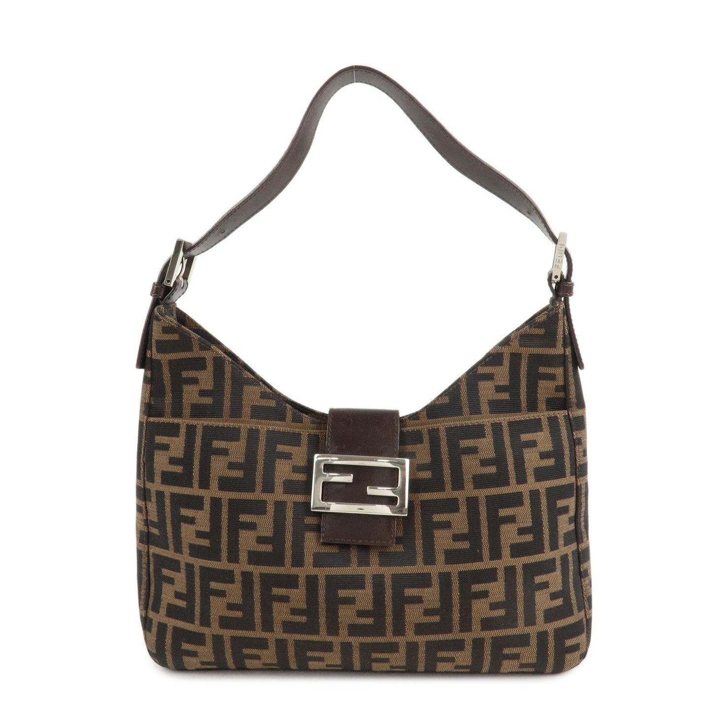 Fendi Shoulder Bag Zucca d Leather Canvas Brown Leather Brown D