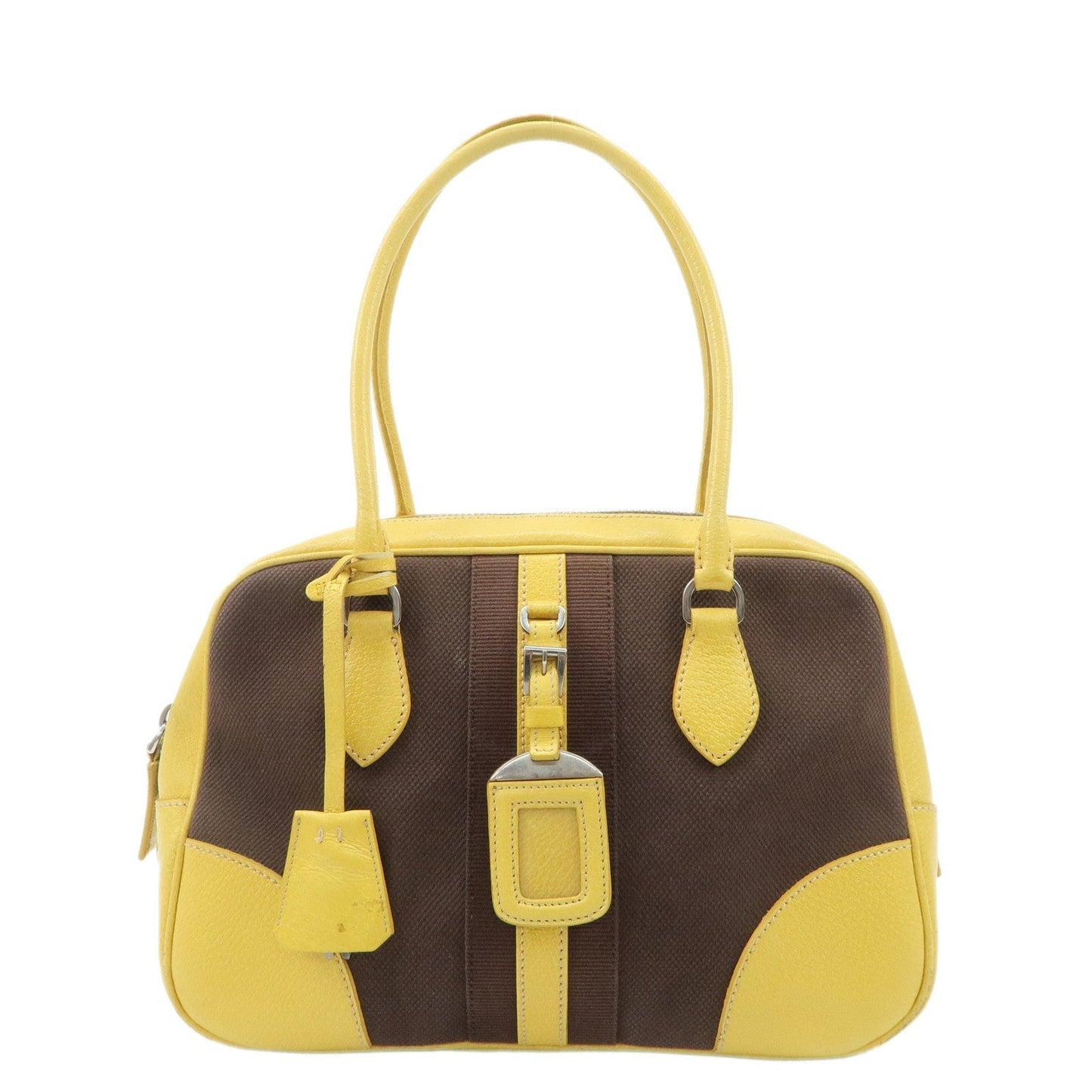 Prada Shoulder Bag Hand Bag d Leather Canvas Brown