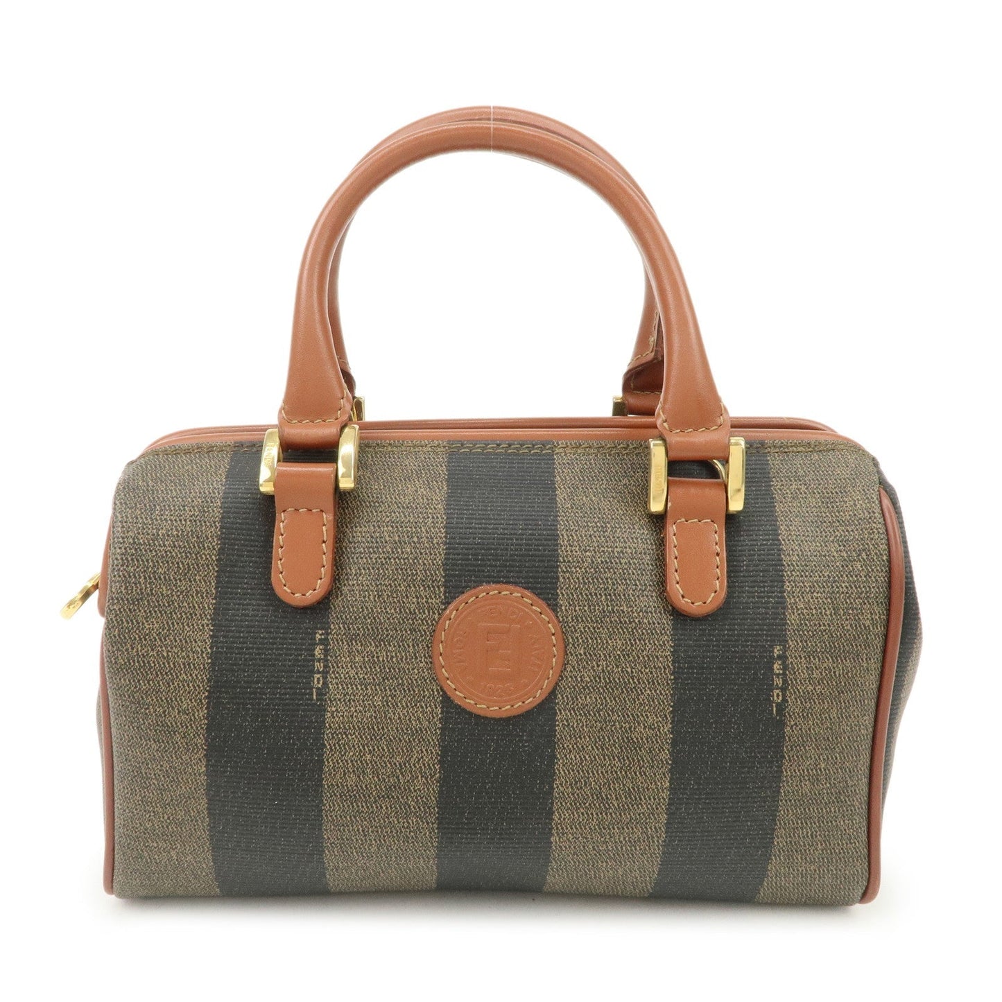Fendi Bag Pequin PVC 2Way Boston Bag d Leather Black Brown Mini Bag