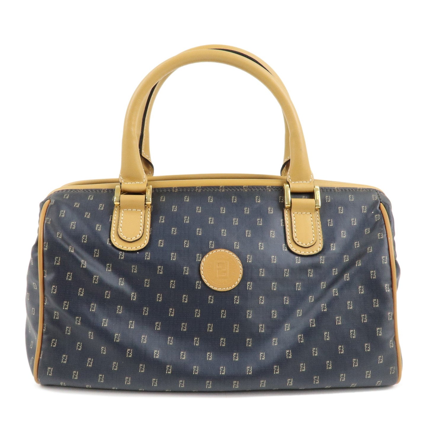 Fendi PVC 2Way Bag Hand Bag d Leather Brown Navy Handbag