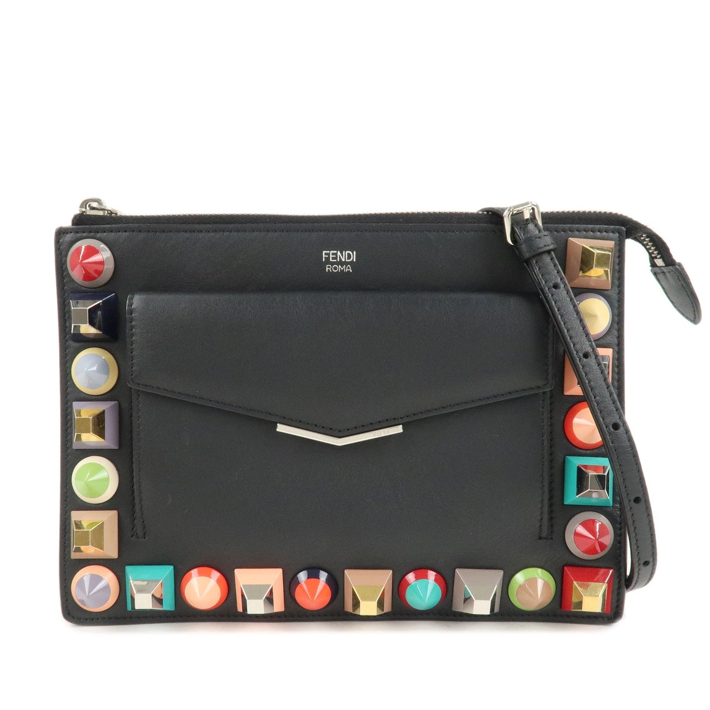 Fendi Shoulder Bag Toujours Multi-Studs d Leather Black