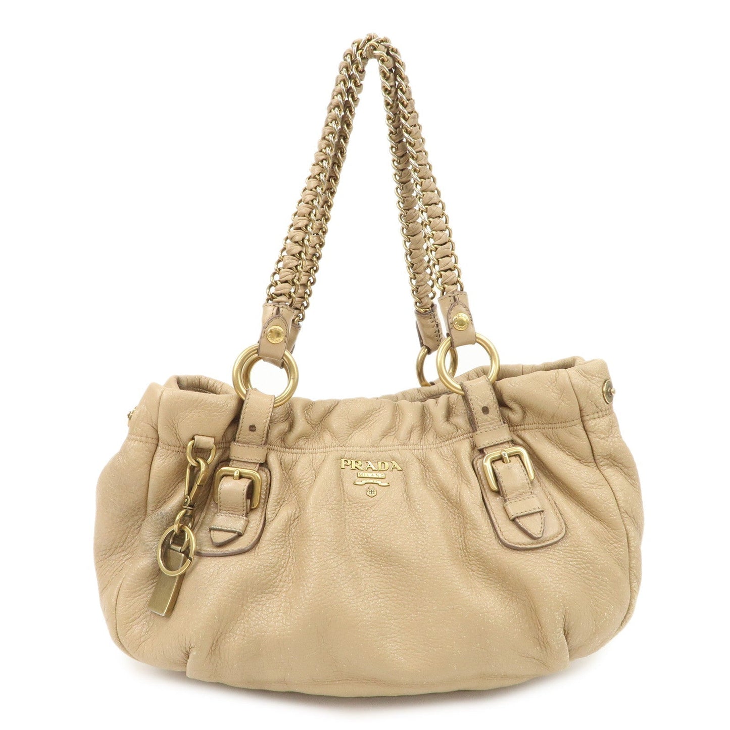 Prada Shoulder Bag d Leather Beige Chain