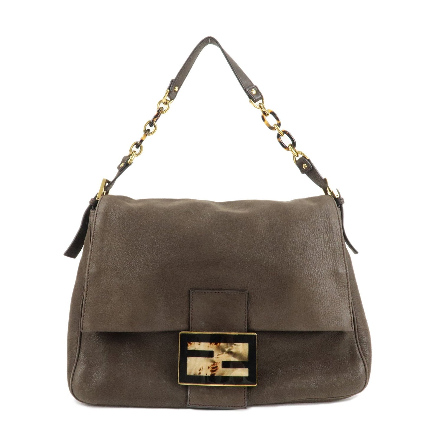 Fendi Shoulder Bag Big Mamma Baguette d Leather Brown Chain