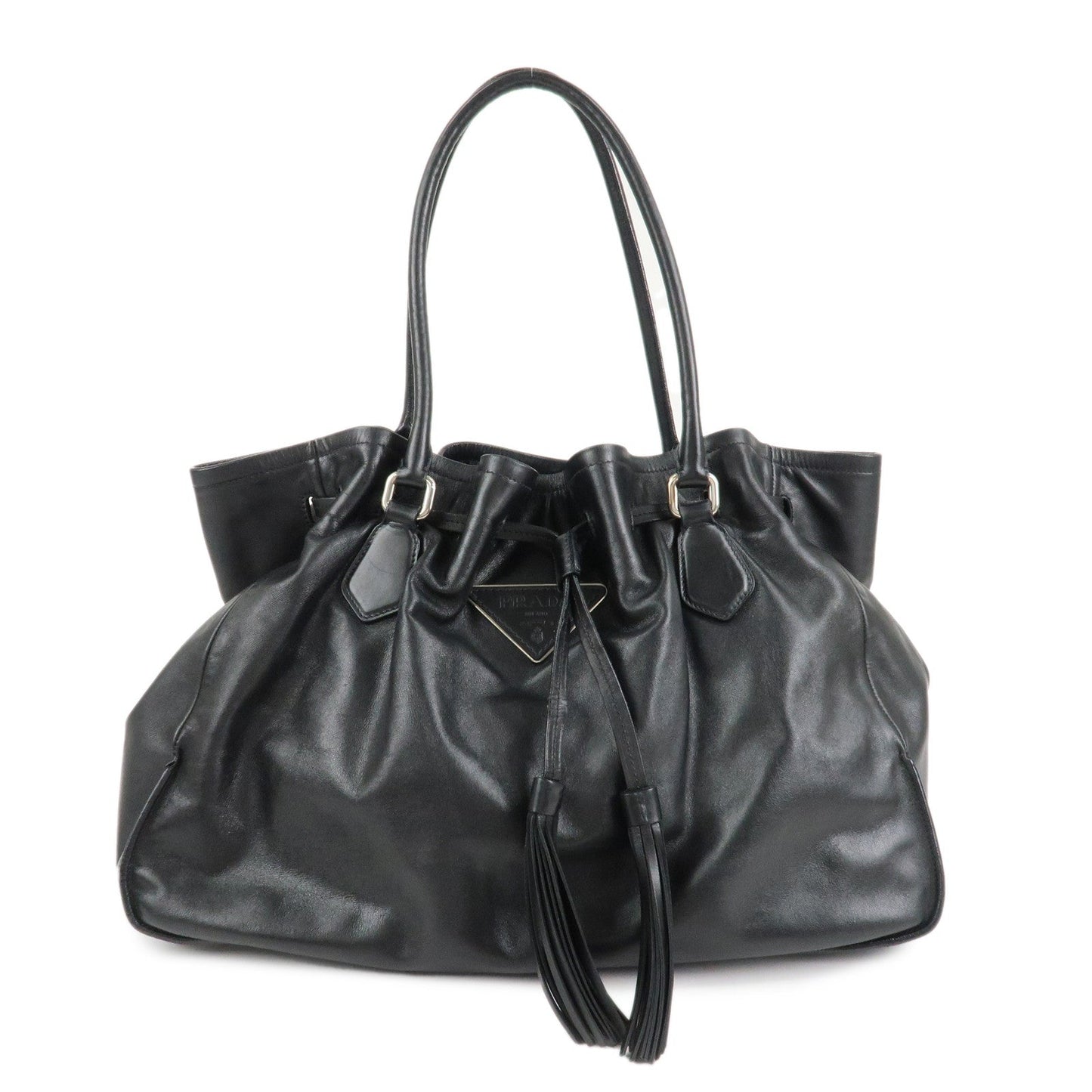 Prada Tote Bag Triangle d Leather Black Logo