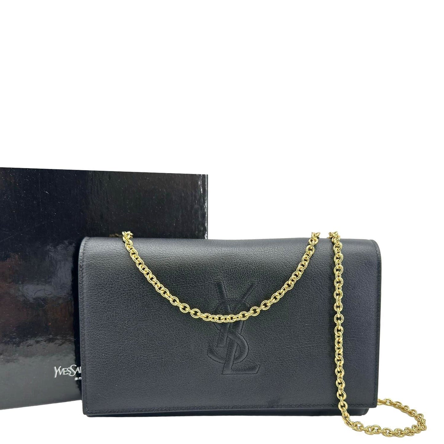 YSL Saint Laurent Yves Belle De Jour Crossbody Bag Leather Black Chain