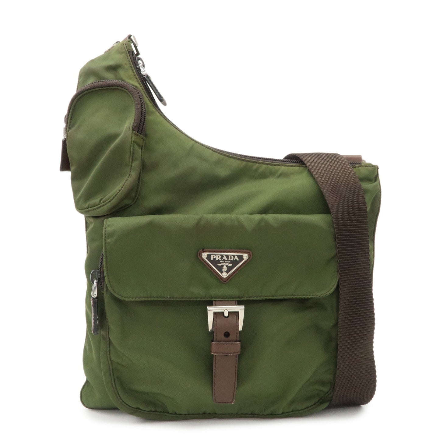 Prada Crossbody Bag Triangle Shoulder Bag Khaki d Leather Nylon Logo