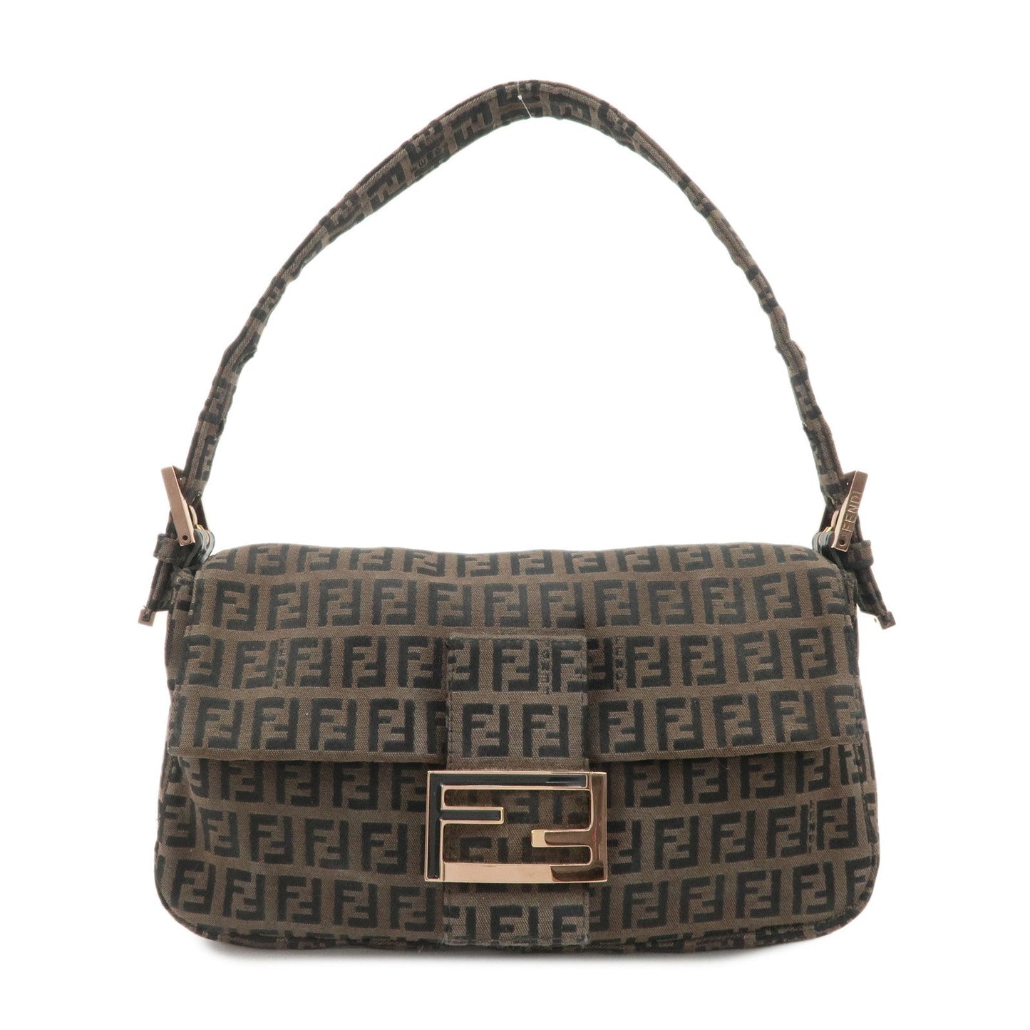 Fendi Shoulder Bag Mamma Baguette d 2 Leather Canvas Black