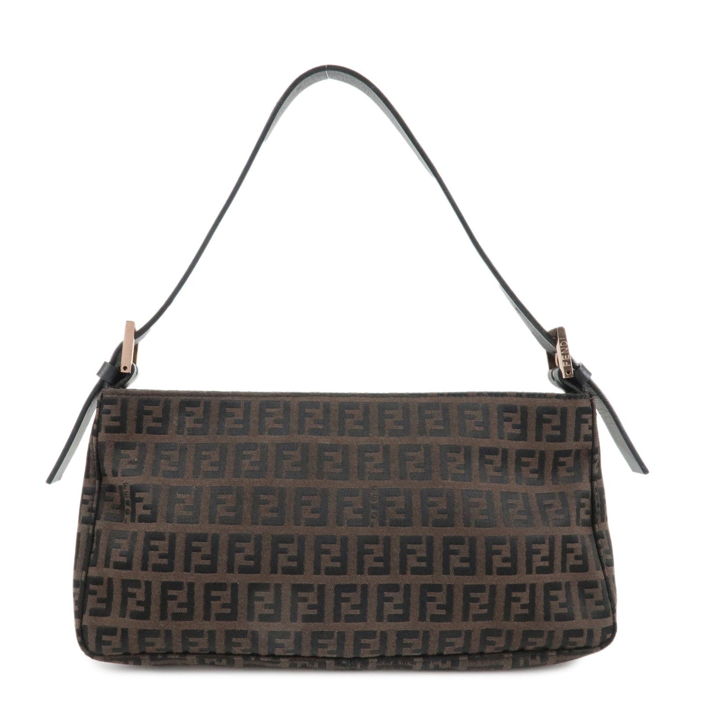 Fendi Shoulder Bag Zucchino Dark d Leather Canvas Black