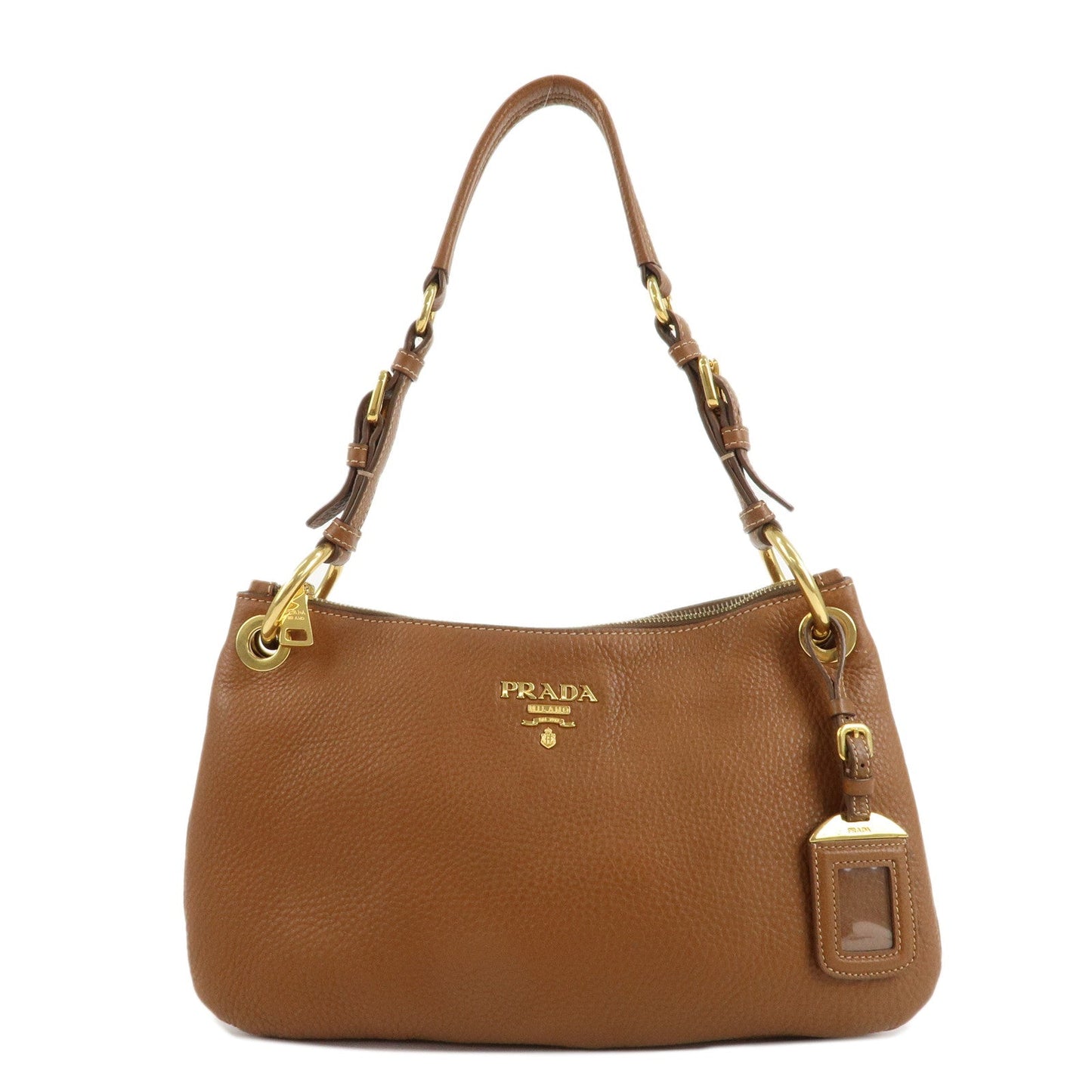 Prada Shoulder Bag Hardware d Leather Brown Gold