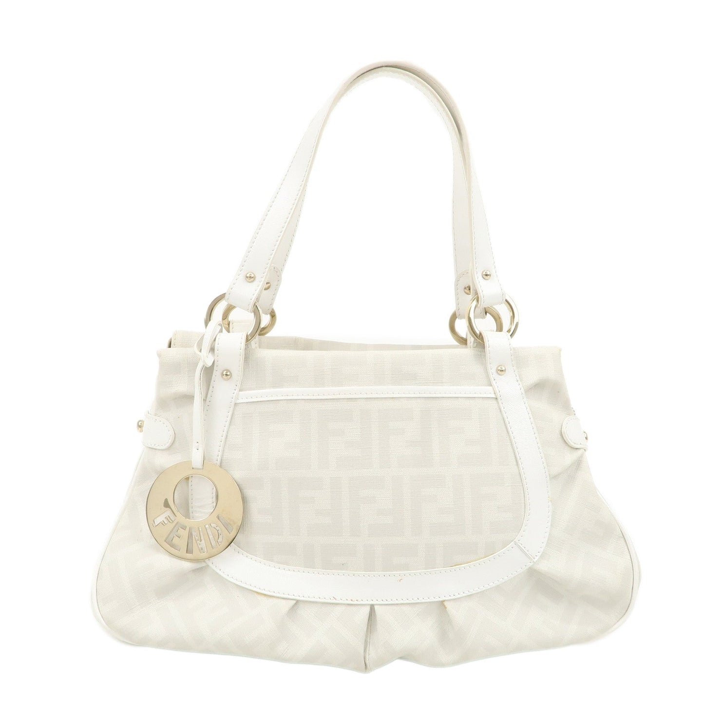 Fendi Shoulder Bag Zucca PVC Hardware d Leather White Gold