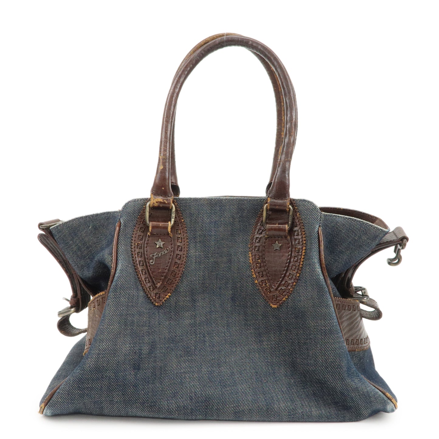 Fendi Shoulder Bag Ethnico d Leather Denim Brown