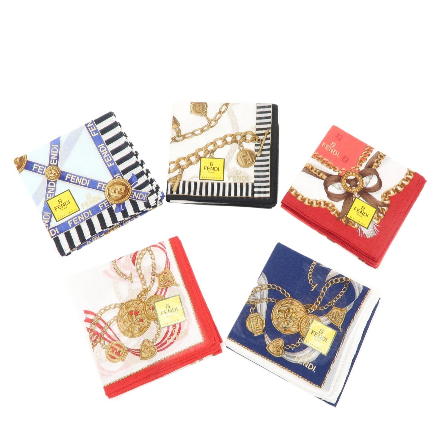 Fendi Set of 5 Cotton 100% Handkerchief d Black White Red Handbag