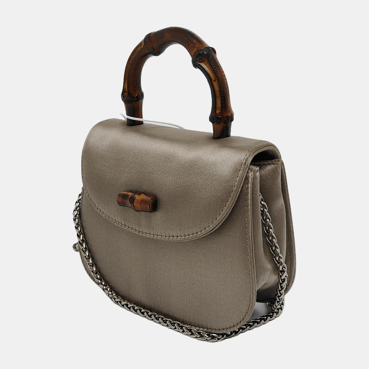 Gucci Bamboo Night Super Silk Evening Beige Grey Mini Chain Travel Bag