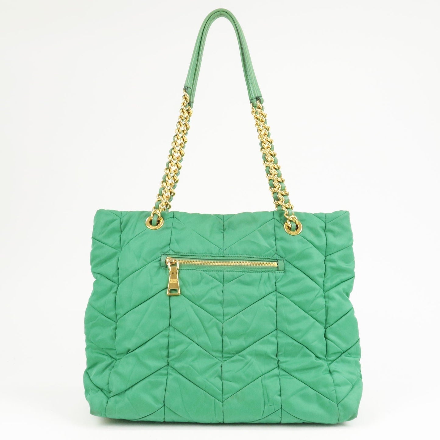 Prada Prada Logo Nylon Leather Chain Tote Bag Green