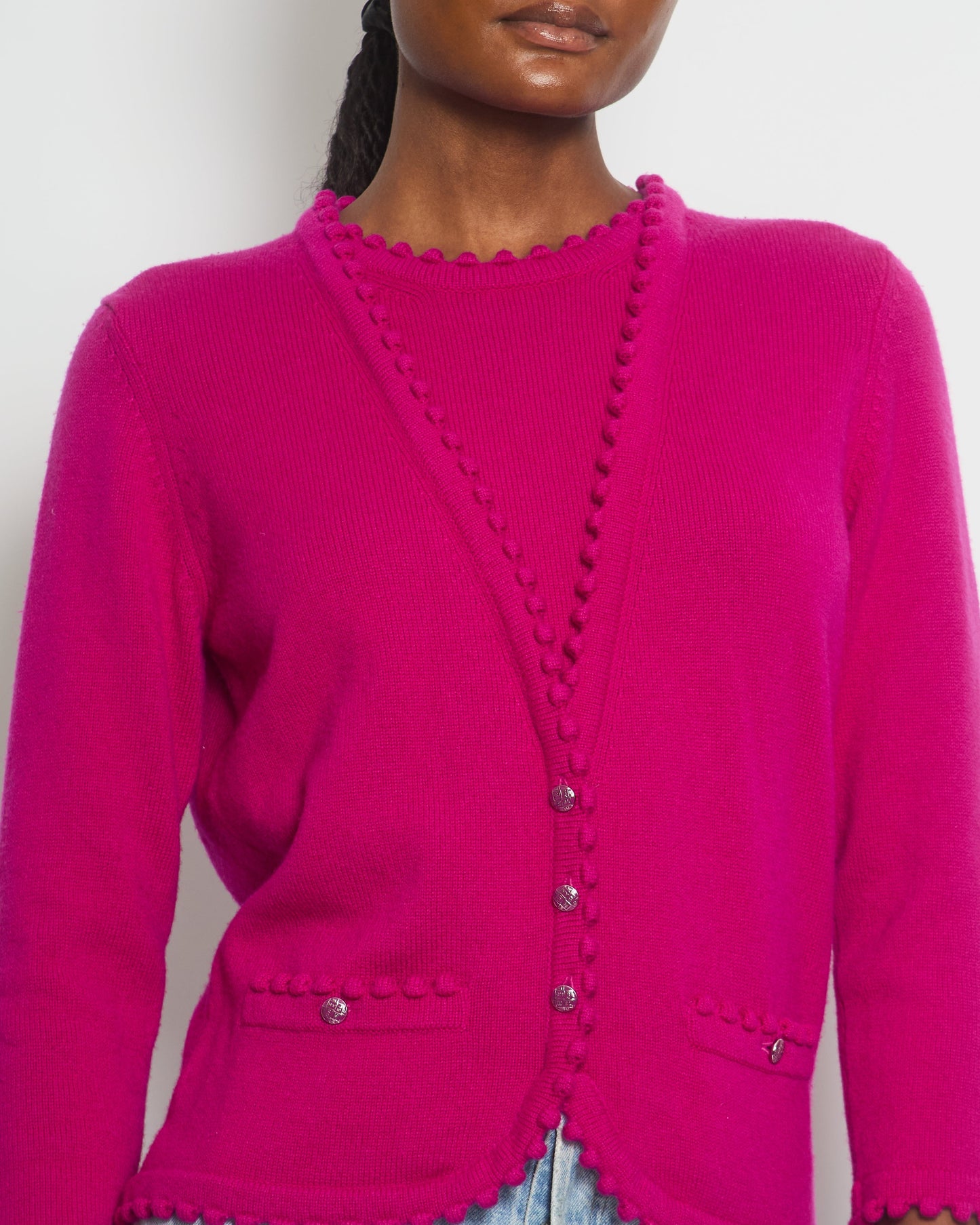 Chanel Fuchsia Long Sleeve Cardigan with Button and Pocket Detail Size FR 40 UK 12) Apparel