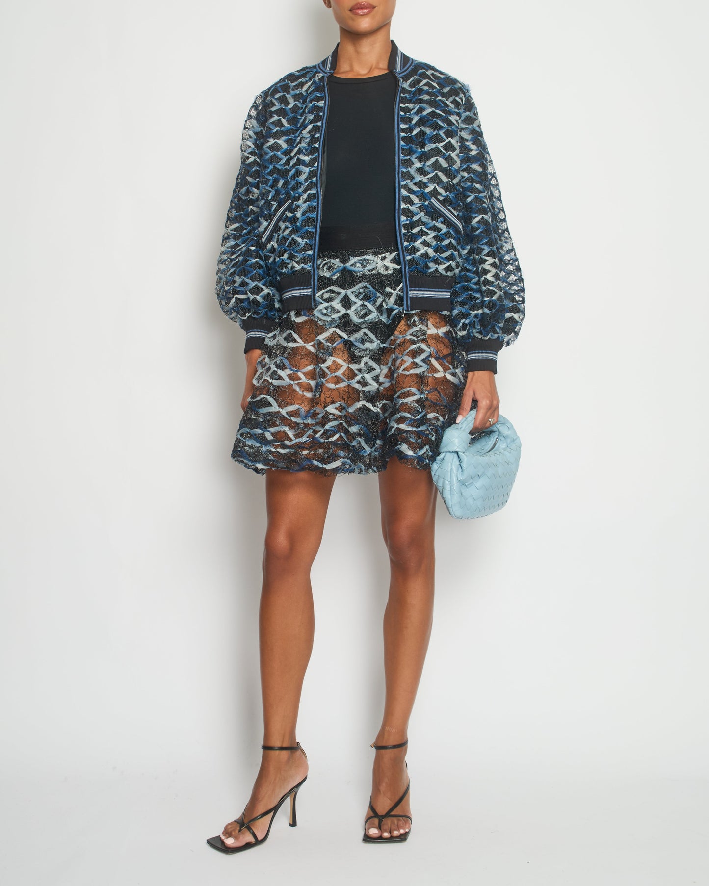 Chanel Black, White and Blue Fishnet Mini Skirt and Jacket Set Size FR 34 (UK 6) RRP £6,850