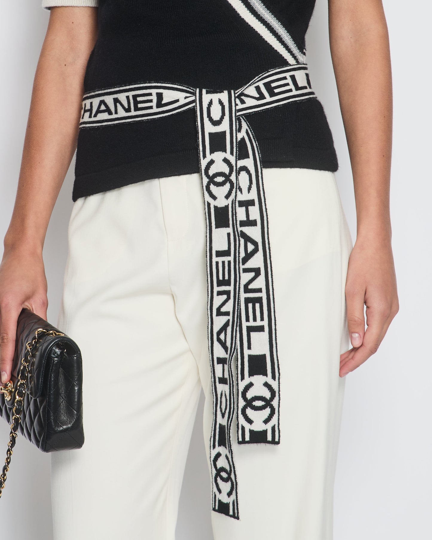 Chanel 2020 Black V-Neck Short Sleeve Wrap Cardigan with Logo Detail Size FR 38 (UK 10) Apparel