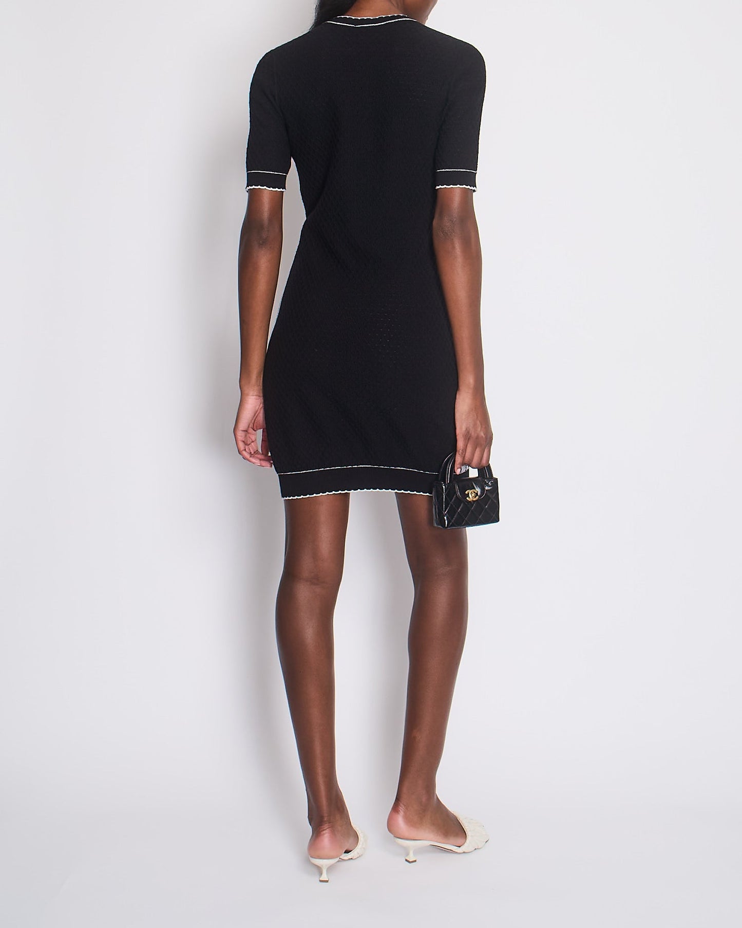 Chanel Black Round Neck Logo Knitted Dress Size 36 (UK 8)