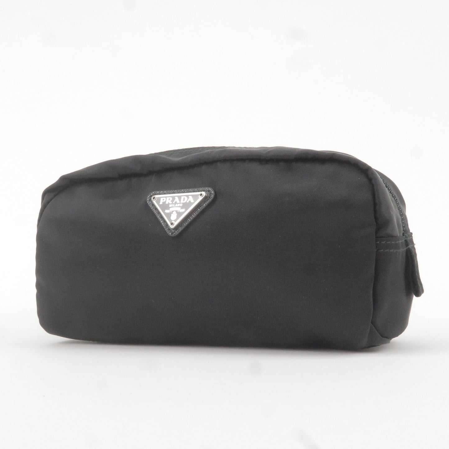 Prada Prada Logo Nylon Leather Pouch Clutch Bag Nero