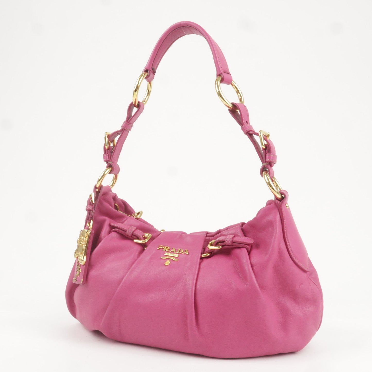 Prada Prada Logo Leather Shoulder Bag Pink Gold Br3795
