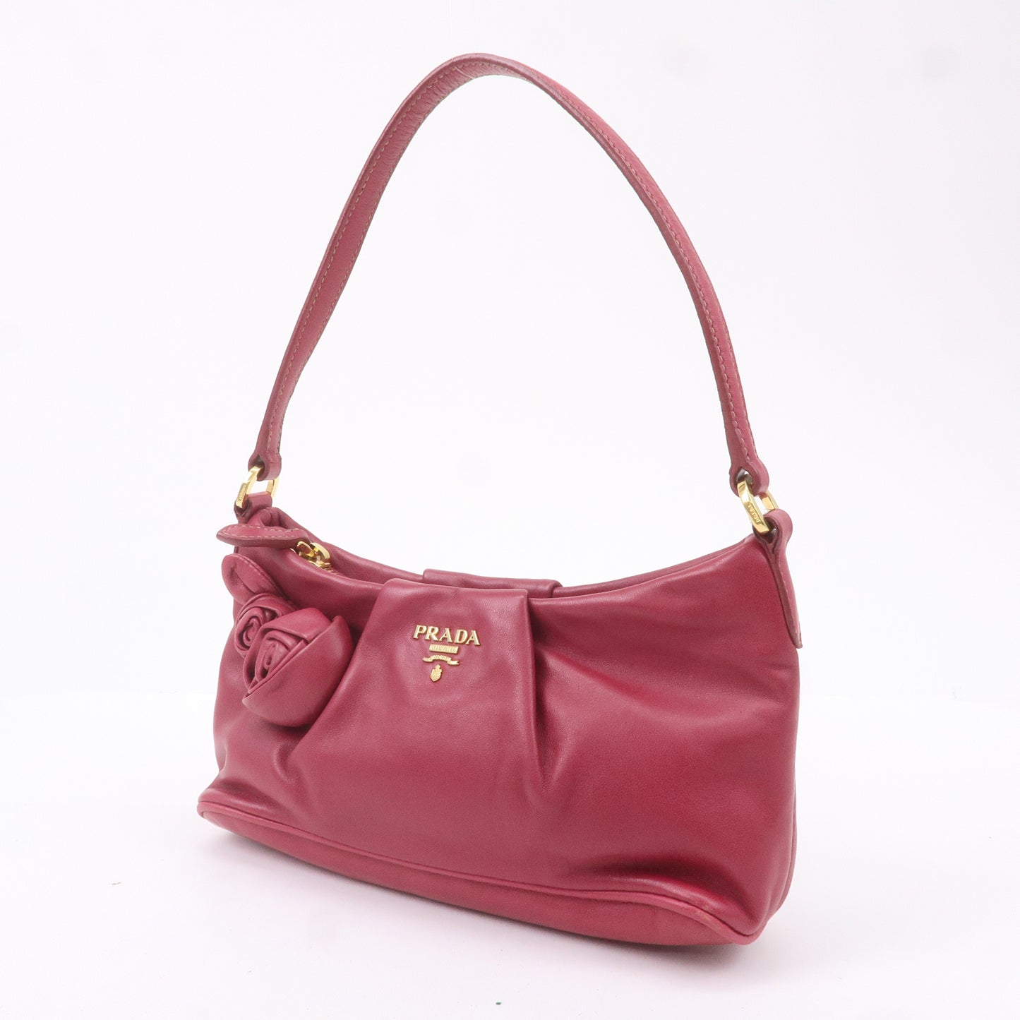 Prada Rose Corsage Hand Bag Leather Travel Bag