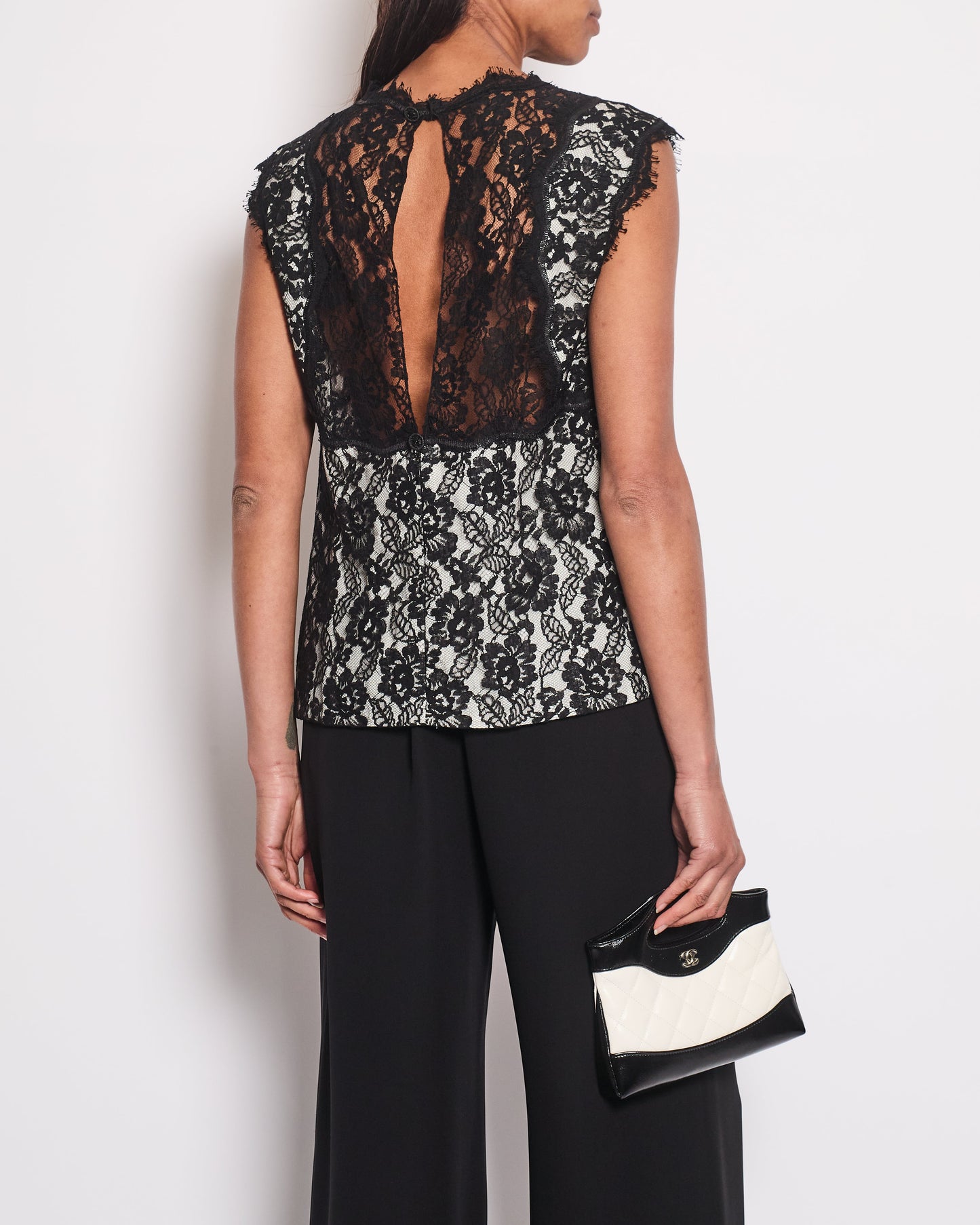 Chanel Black Double Breasted Lace Blazer with Matching Short Sleeve Vest Size FR 42 (UK 14) Accessory