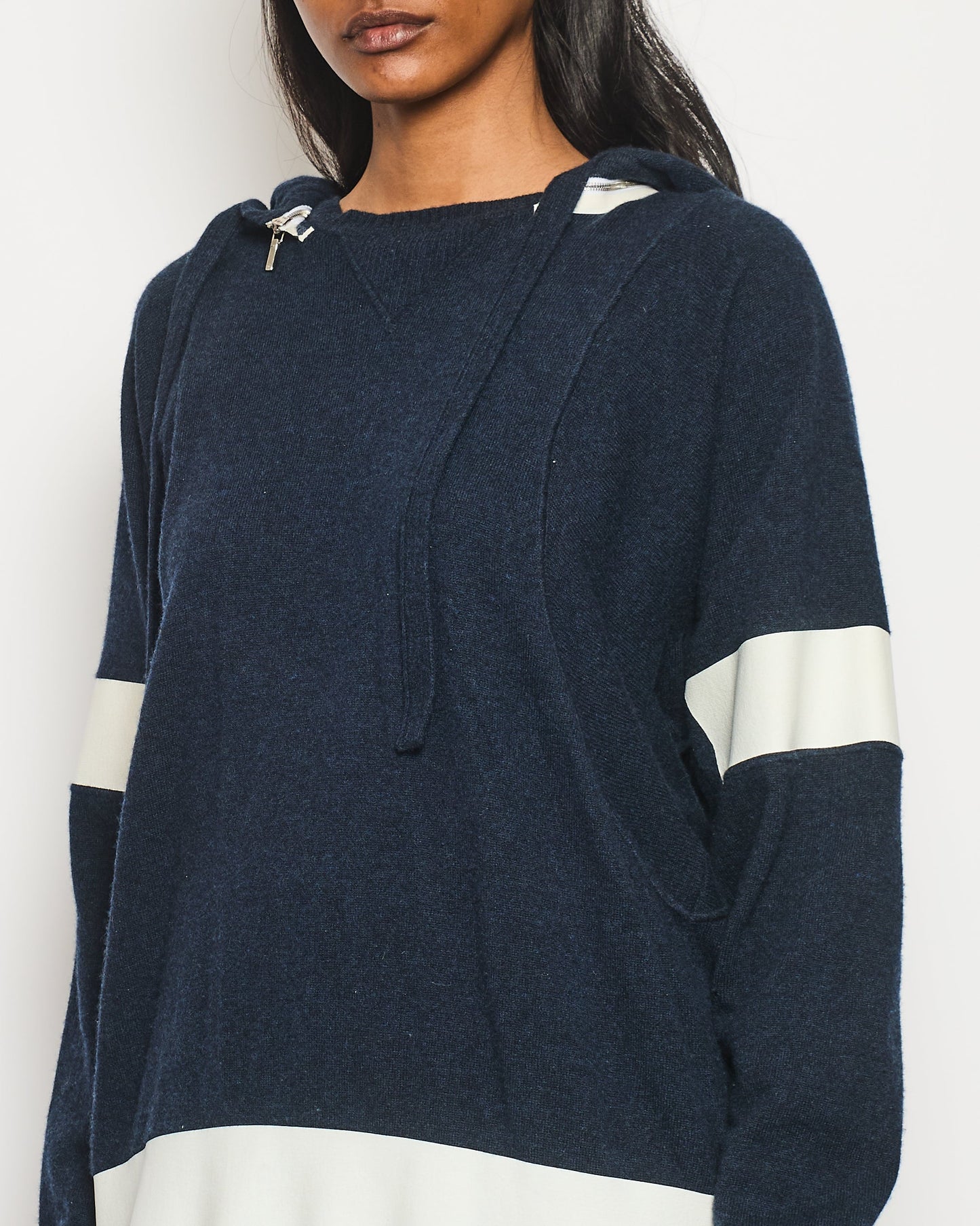 Chanel Navy Two-Piece Cashmere Tracksuit Set with Detachable Hood Detail Size FR 40 (UK 12) Accessory