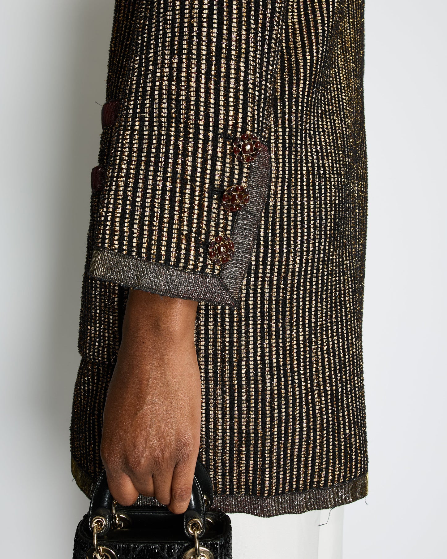 Chanel Cruise Black, Red and Gold Tweed Longline Jacket with Metallic Trim Detail FR 40 (UK 12) RRP £2460