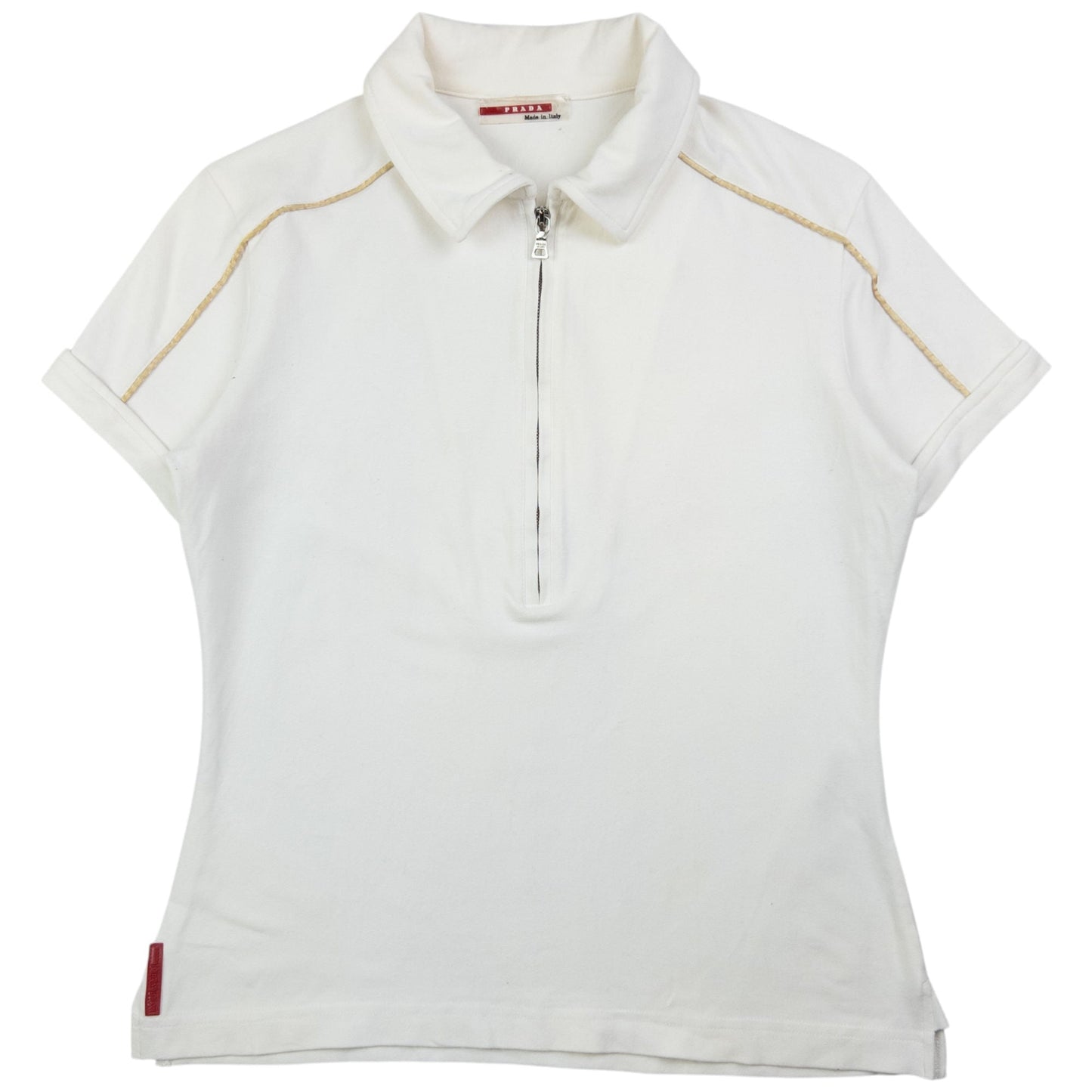 Prada Handbag Sport Half Polo Shirt Womens White Zip