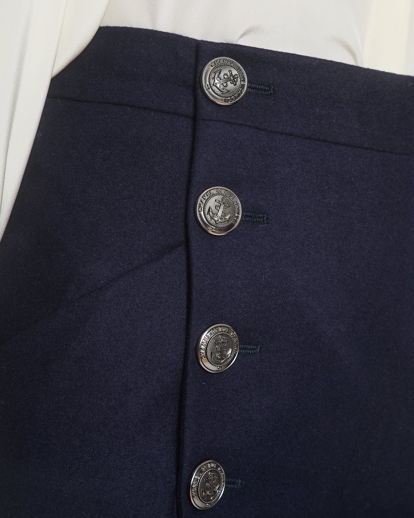 Chanel Navy Wool High Waisted Culottes with Button Detail Size FR 34 (UK 6) Accessory