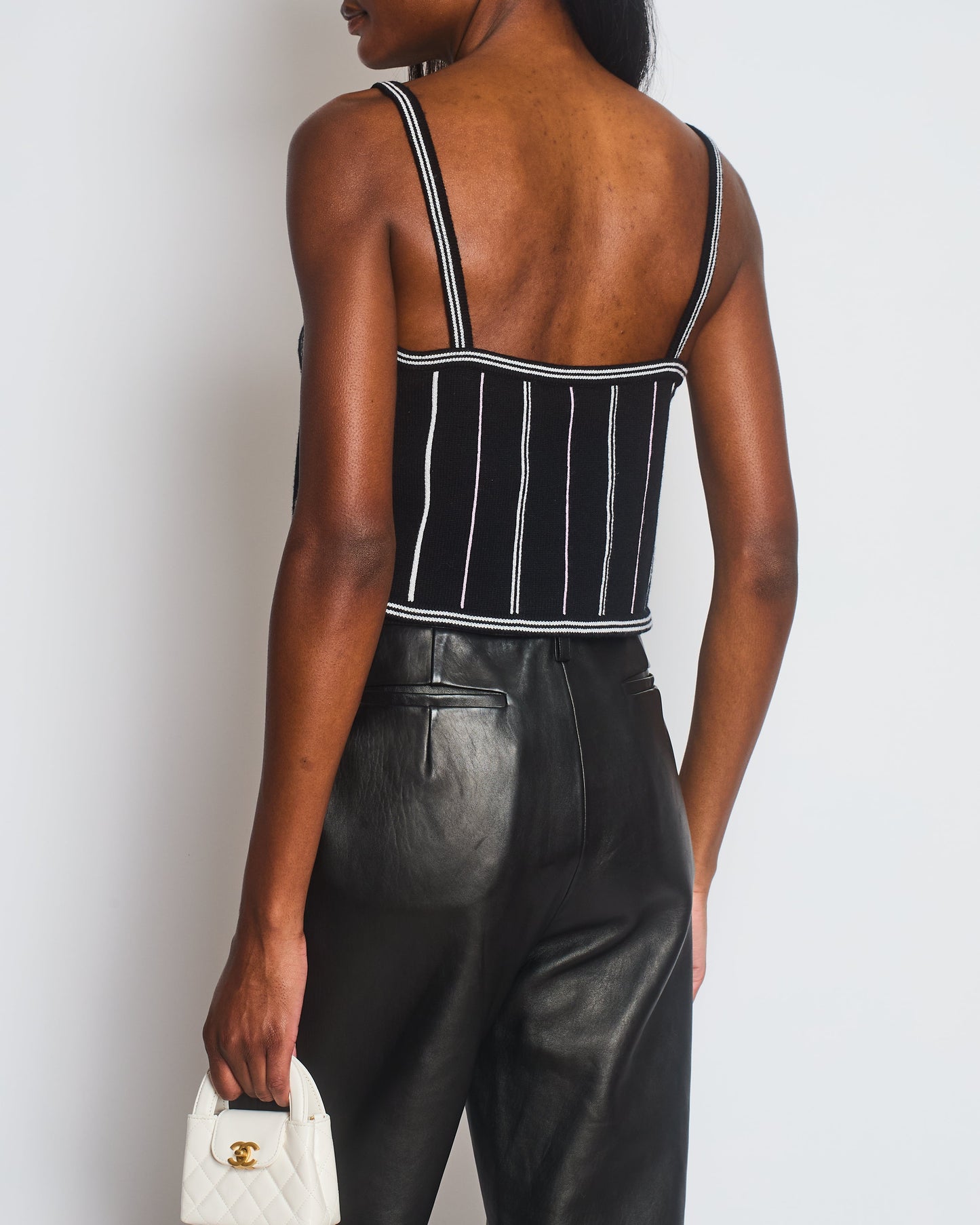 Chanel 23/P Black Knitted Vest Top with White & Light Pink Stripes Detail Size FR 38 (UK 10) Accessory