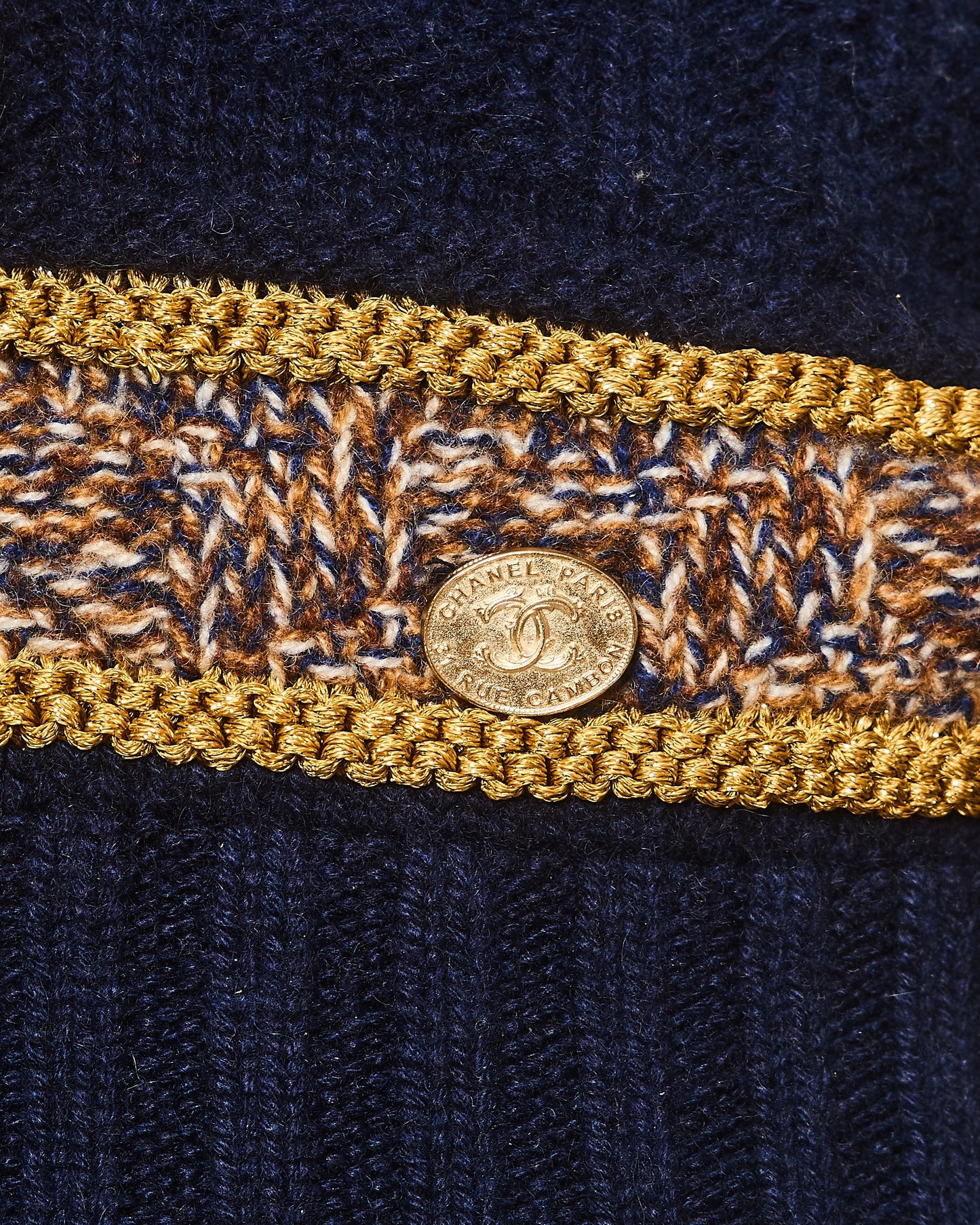 Chanel 21/A Navy Cashmere Knitted CC Jumper Size FR 38 (UK 10)