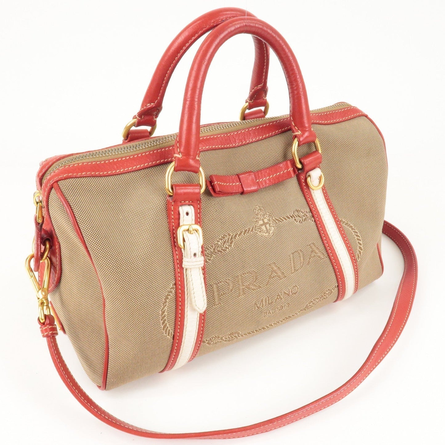 Prada Prada Logo Jacquard Canvas Leather 2Way Shoulder Bag