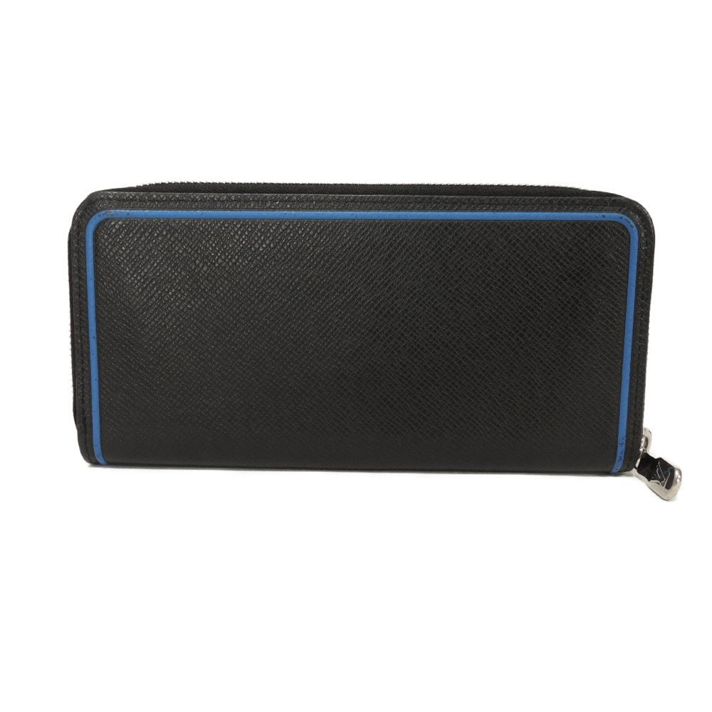 Louis Vuitton Long Purse M30070 Taiga stamped Leather Black Blue Wallet Case