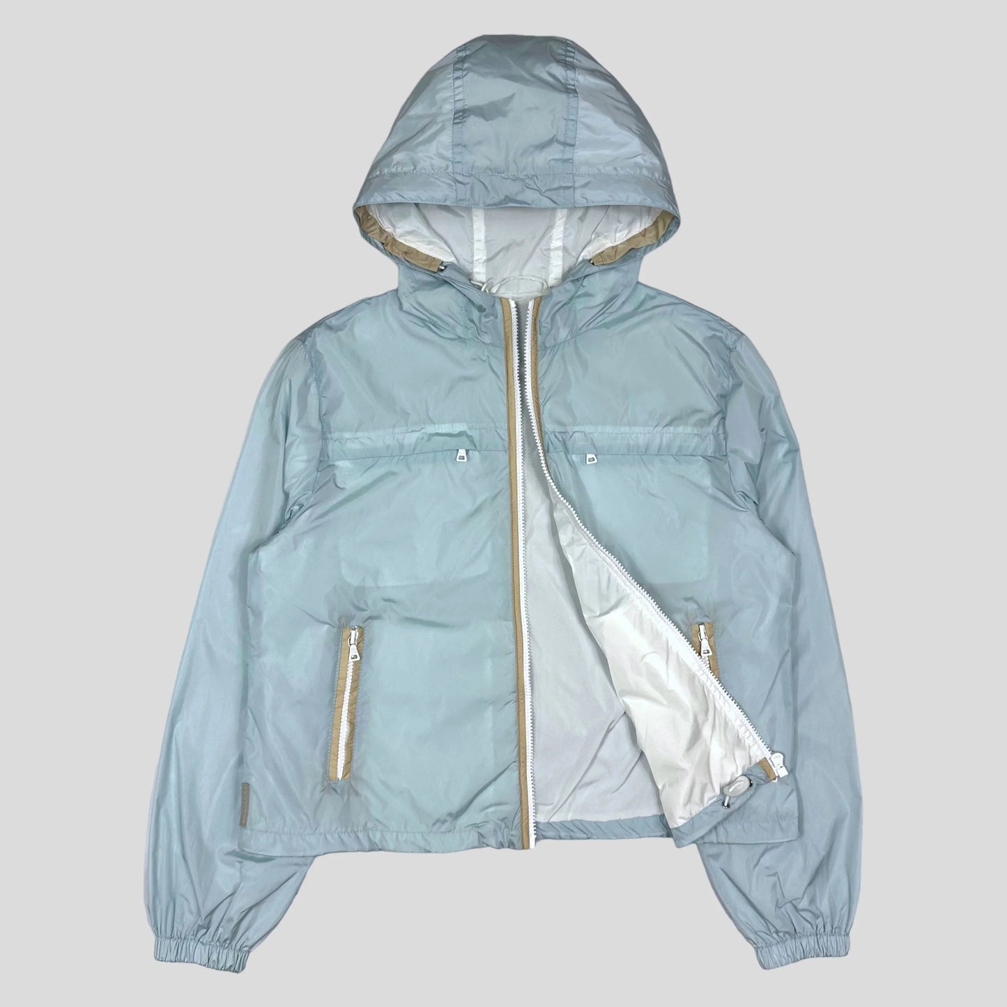 Prada Handbag Sport Cropped Shimmer Jacket - UK8 Nylon Blue Baby