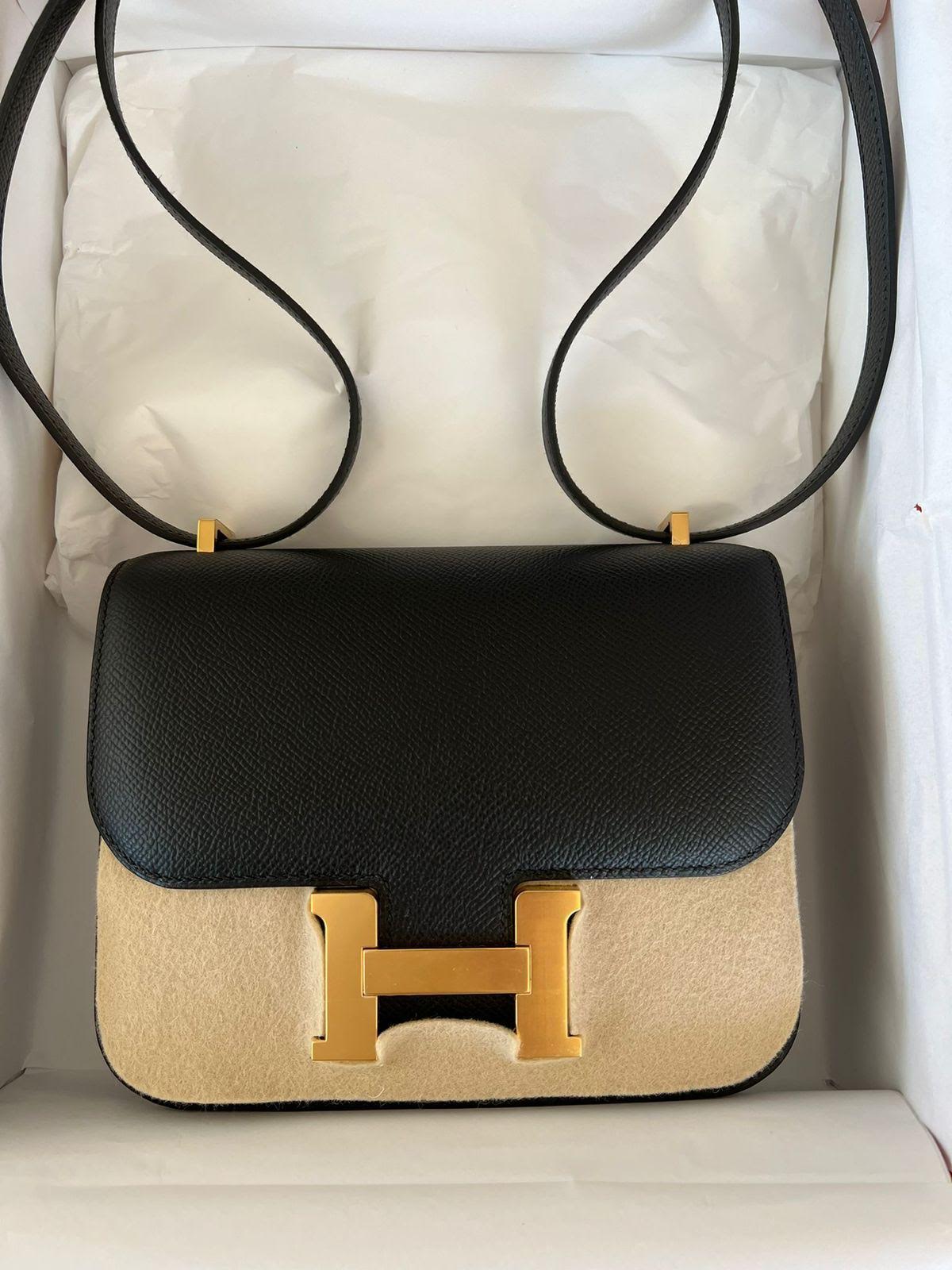 Hermes Constance Epsom Hardware Handbag Black Gold Travel Bag 7